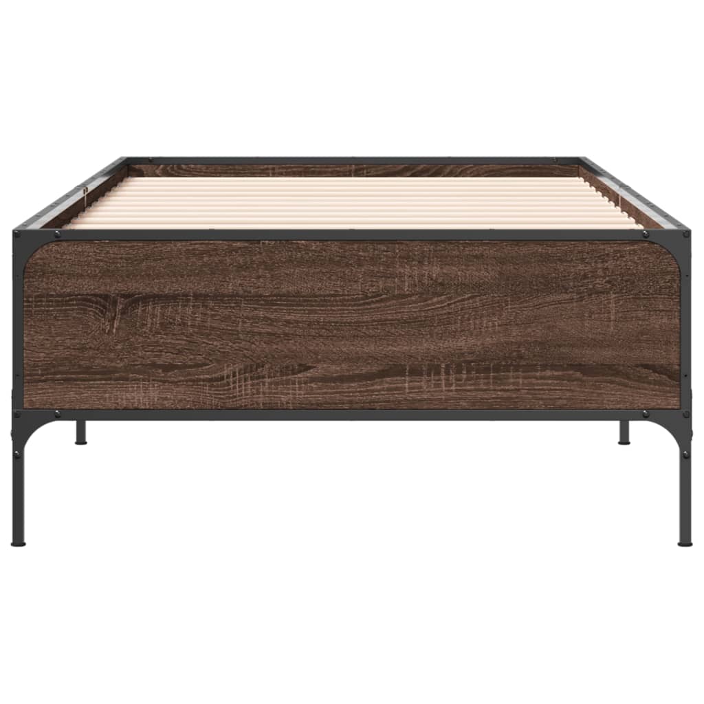 sengeramme 75x190 cm konstrueret træ og metal brun egetræsfarve
