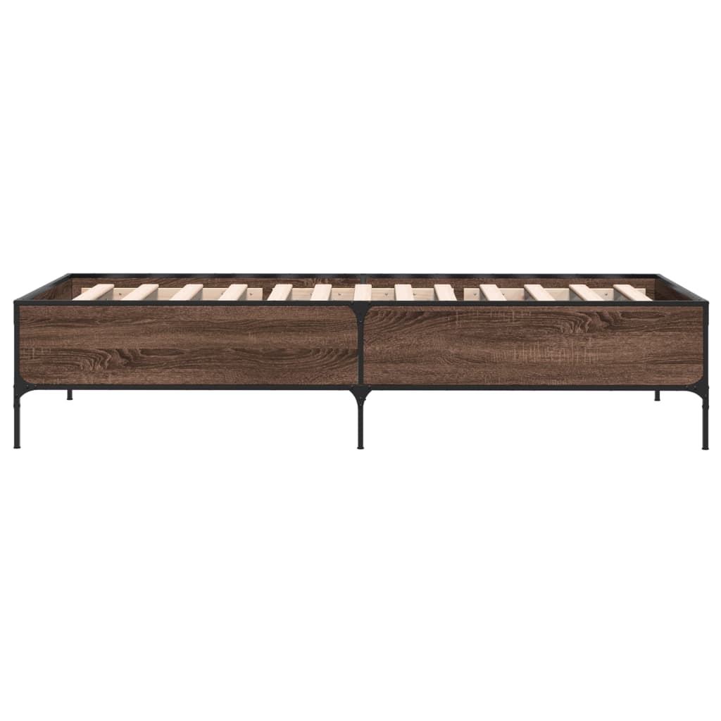 sengeramme 75x190 cm konstrueret træ og metal brun egetræsfarve