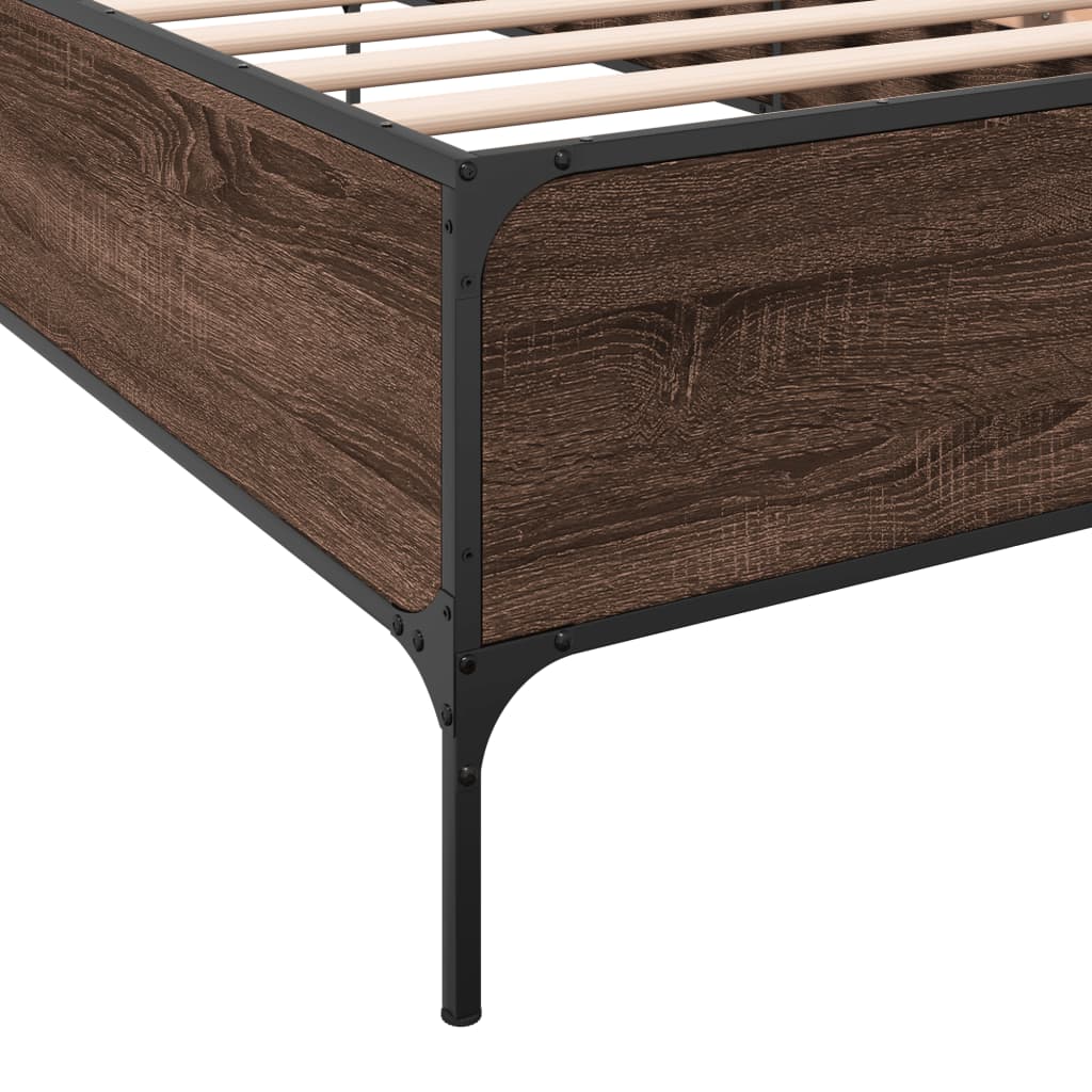 sengeramme 75x190 cm konstrueret træ og metal brun egetræsfarve