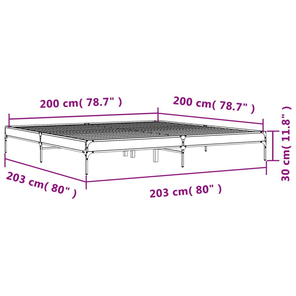 sengestel 200x200 cm konstrueret træ og metal grå sonoma-eg