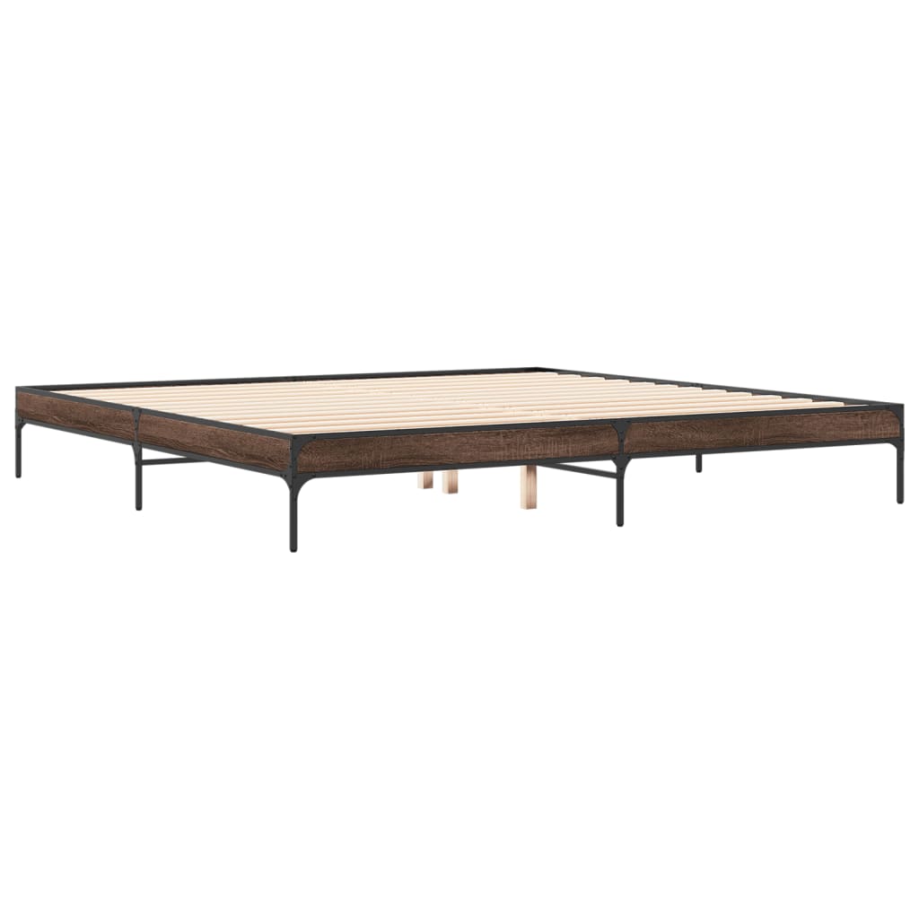 sengeramme 200x200 cm konstrueret træ og metal brun egetræ