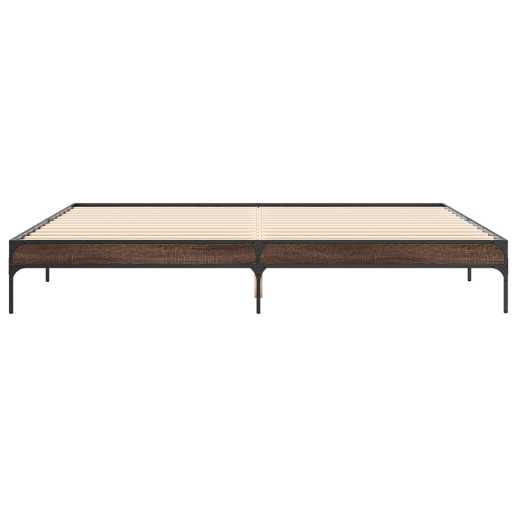 sengeramme 200x200 cm konstrueret træ og metal brun egetræ