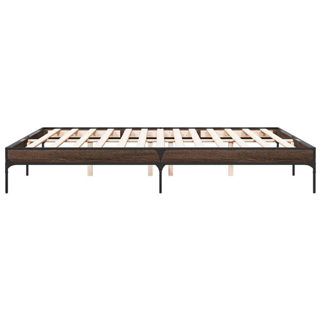 sengeramme 200x200 cm konstrueret træ og metal brun egetræ
