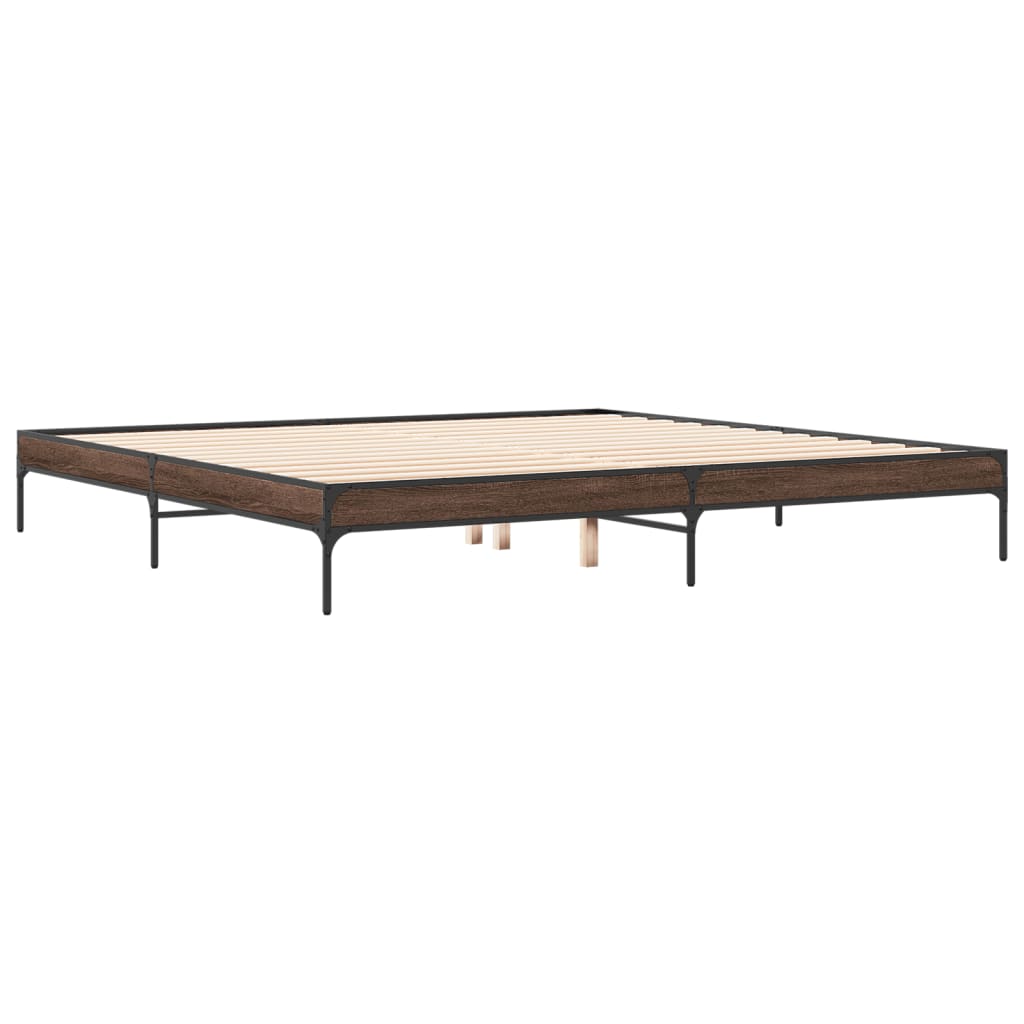 sengeramme 200x200 cm konstrueret træ og metal brun egetræ