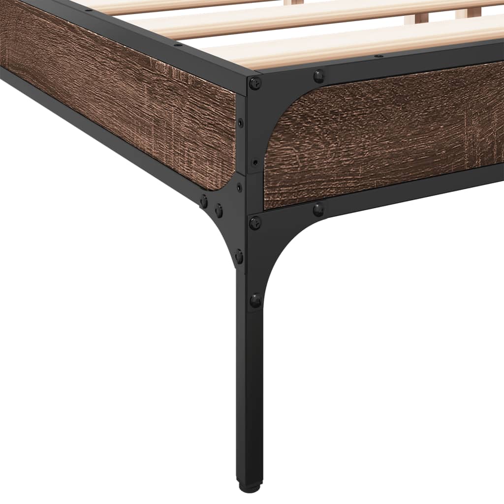 sengeramme 200x200 cm konstrueret træ og metal brun egetræ