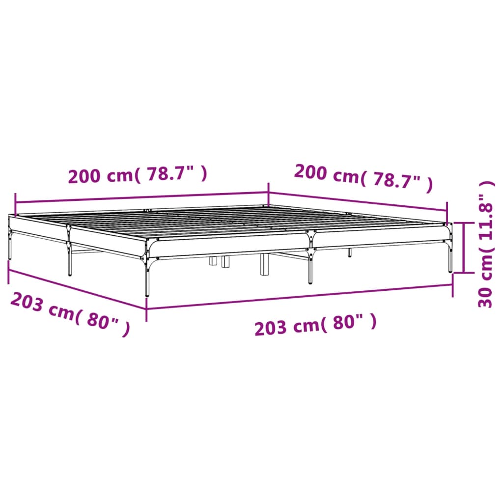 sengeramme 200x200 cm konstrueret træ og metal brun egetræ