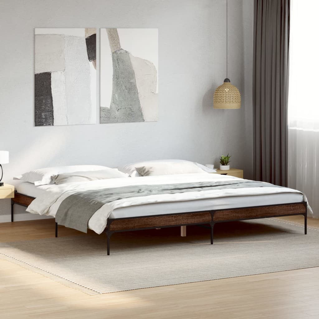 sengeramme 200x200 cm konstrueret træ og metal brun egetræ