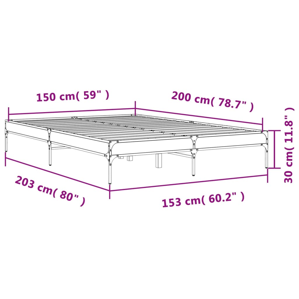 sengestel 150x200 cm konstrueret træ og metal sonoma-eg