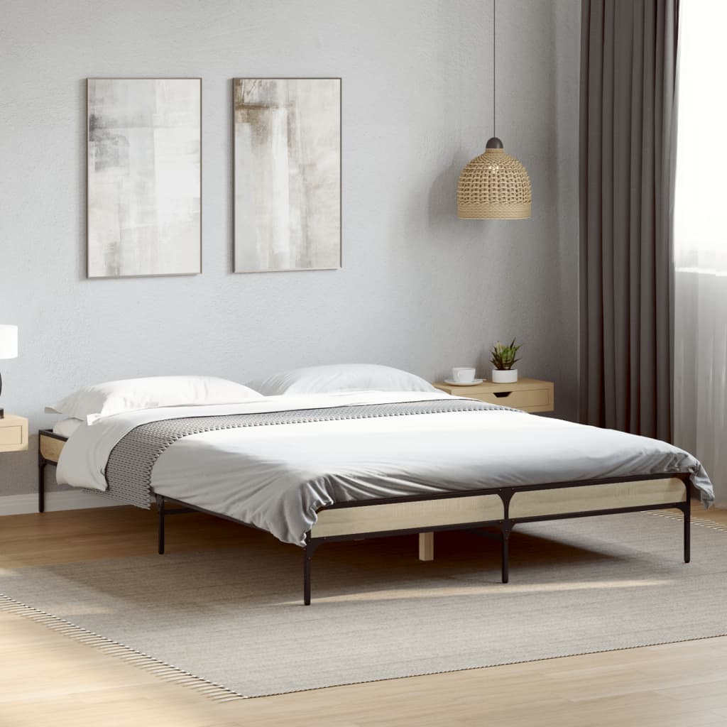 sengestel 150x200 cm konstrueret træ og metal sonoma-eg