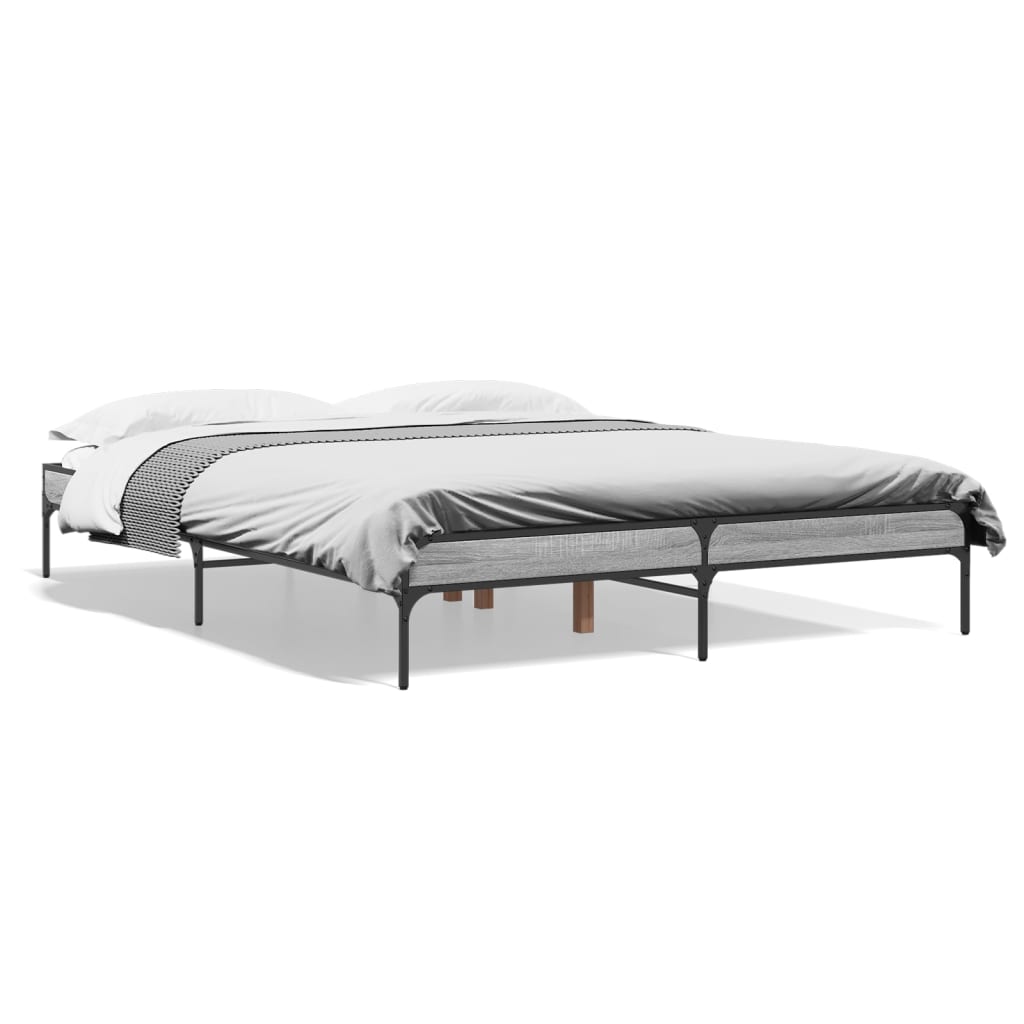 sengestel 150x200 cm konstrueret træ og metal grå sonoma-eg