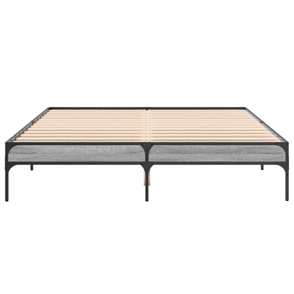 sengestel 150x200 cm konstrueret træ og metal grå sonoma-eg