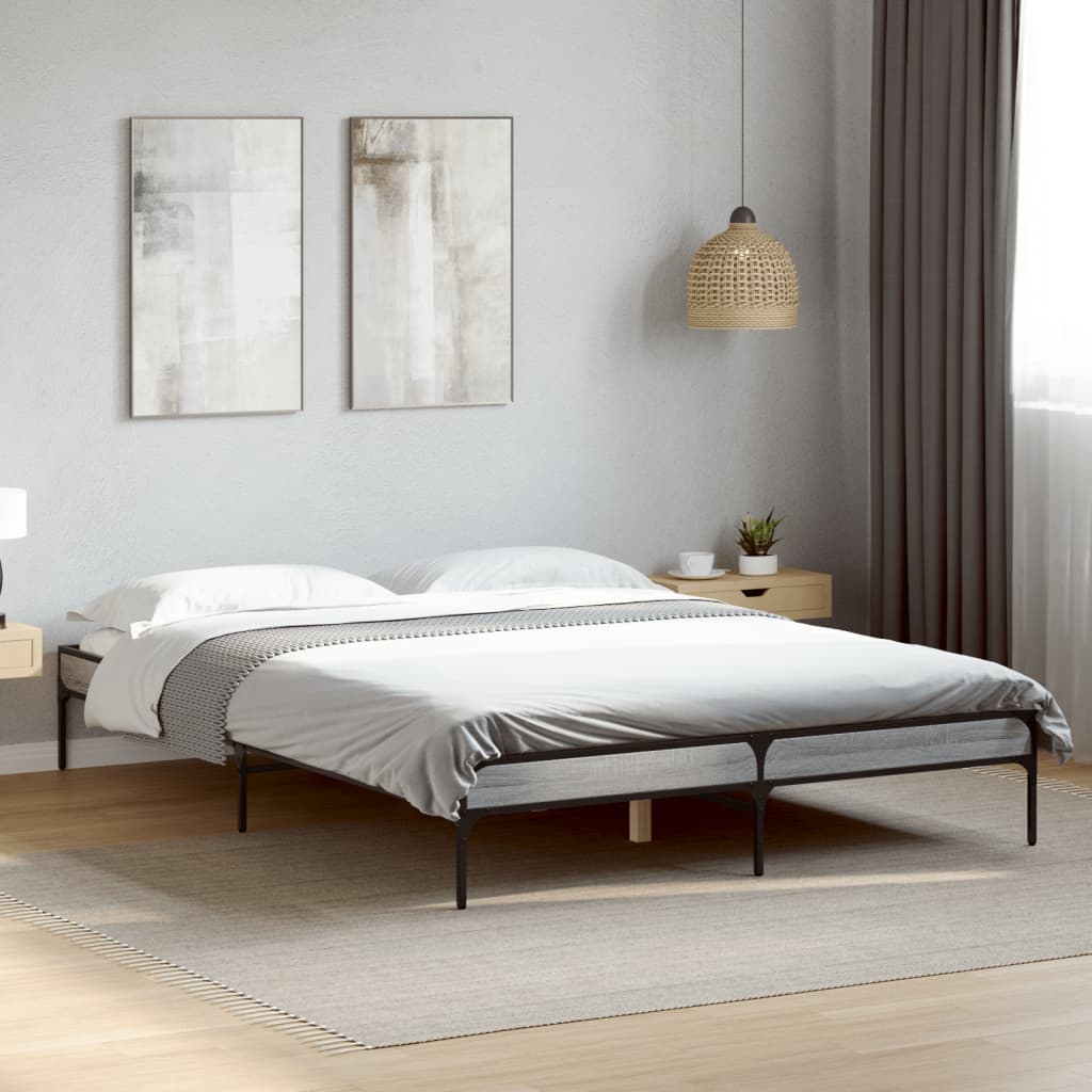 sengestel 140x200 cm konstrueret træ og metal grå sonoma-eg