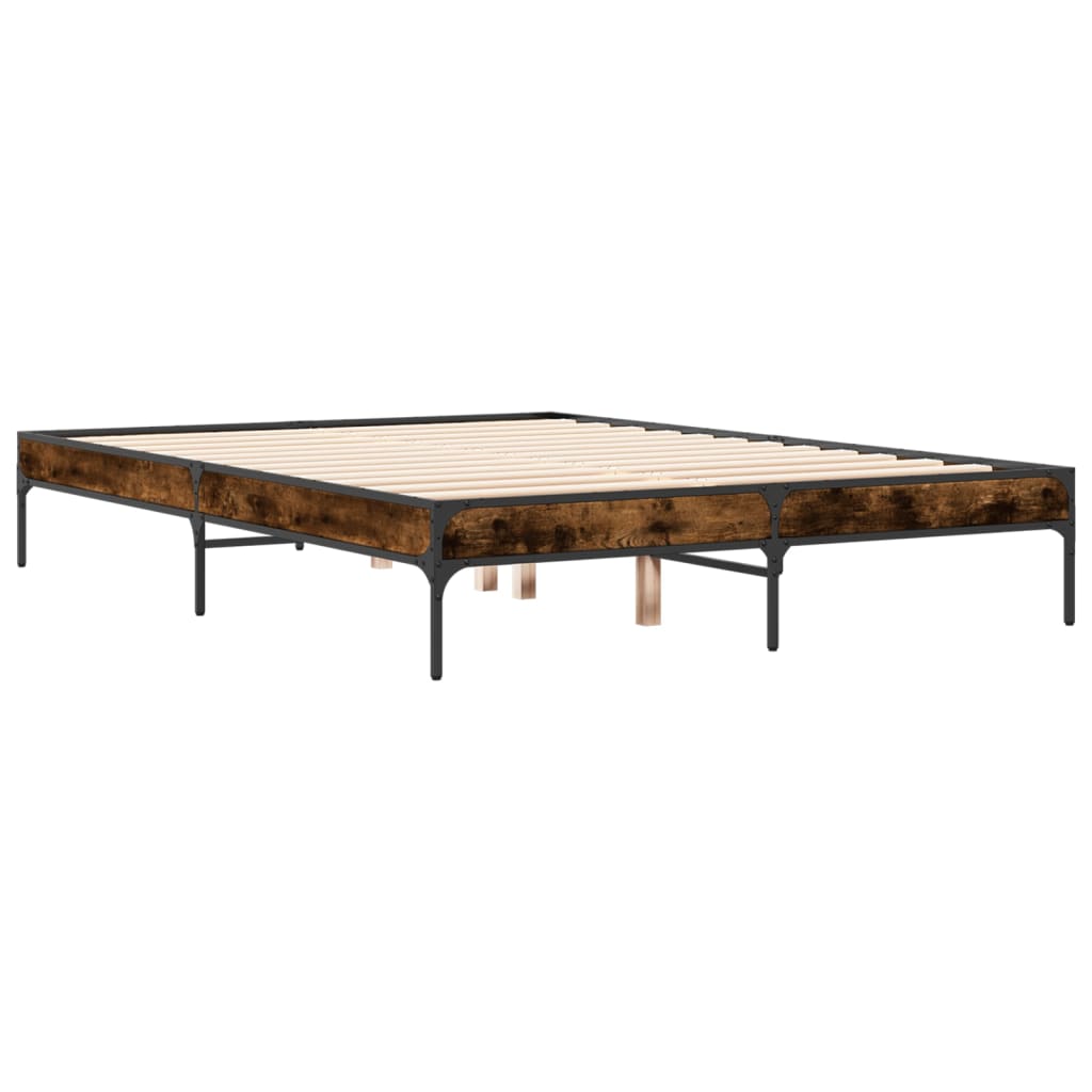 sengestel 120x200cm konstrueret træ og metal røget egetræsfarve