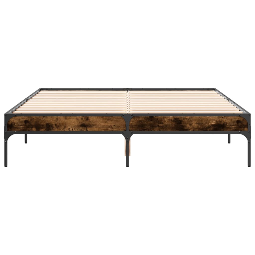 sengestel 120x200cm konstrueret træ og metal røget egetræsfarve