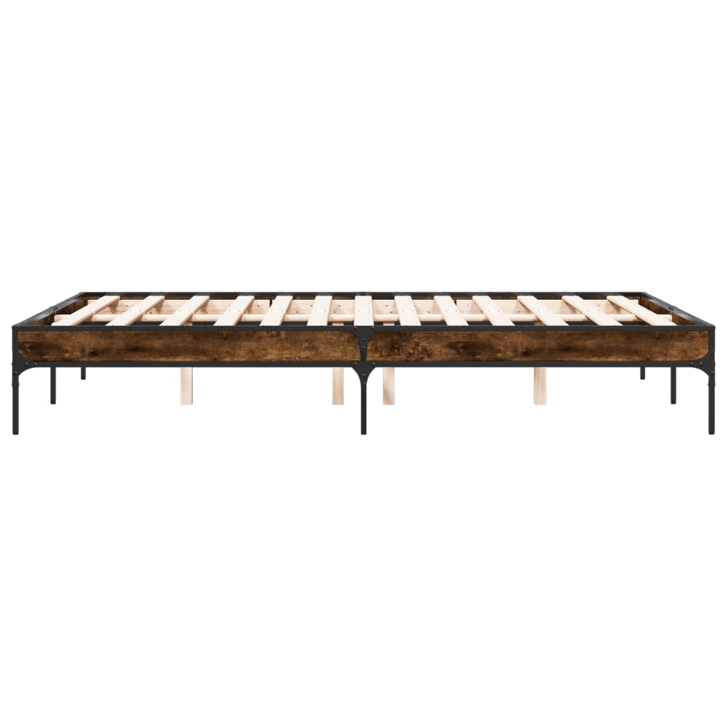 sengestel 120x200cm konstrueret træ og metal røget egetræsfarve