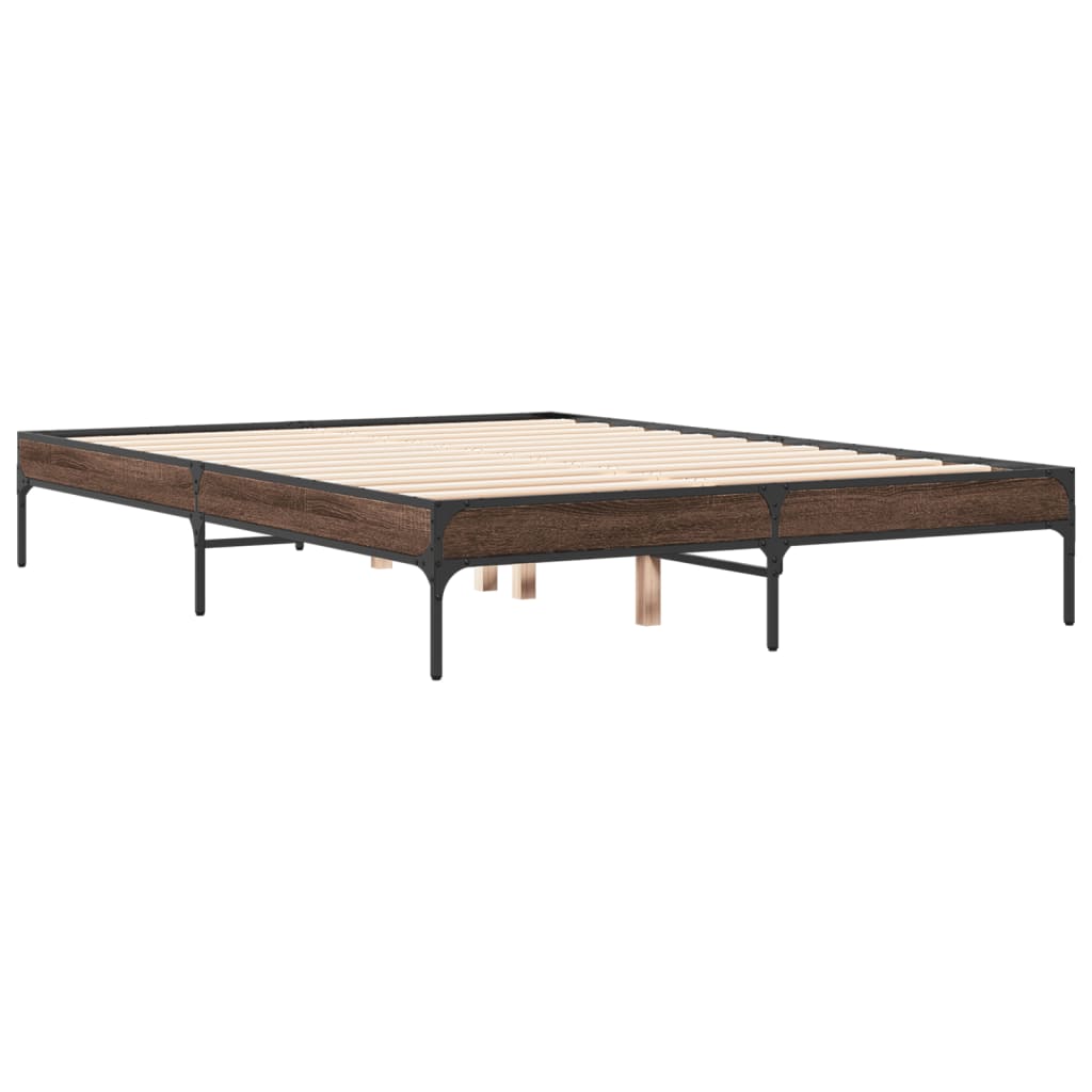 sengestel 120x200 cm konstrueret træ og metal brun egetræ
