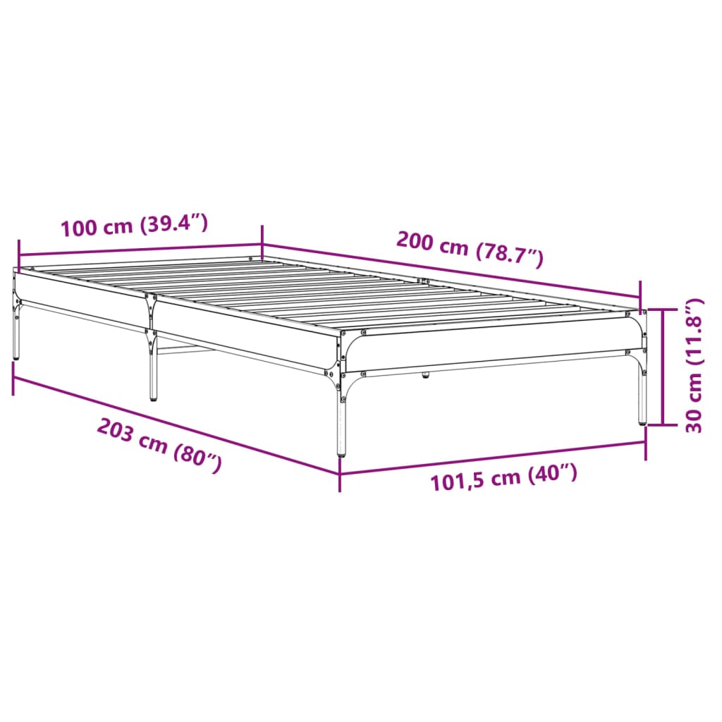 sengeramme 100x200 cm konstrueret træ og metal sort