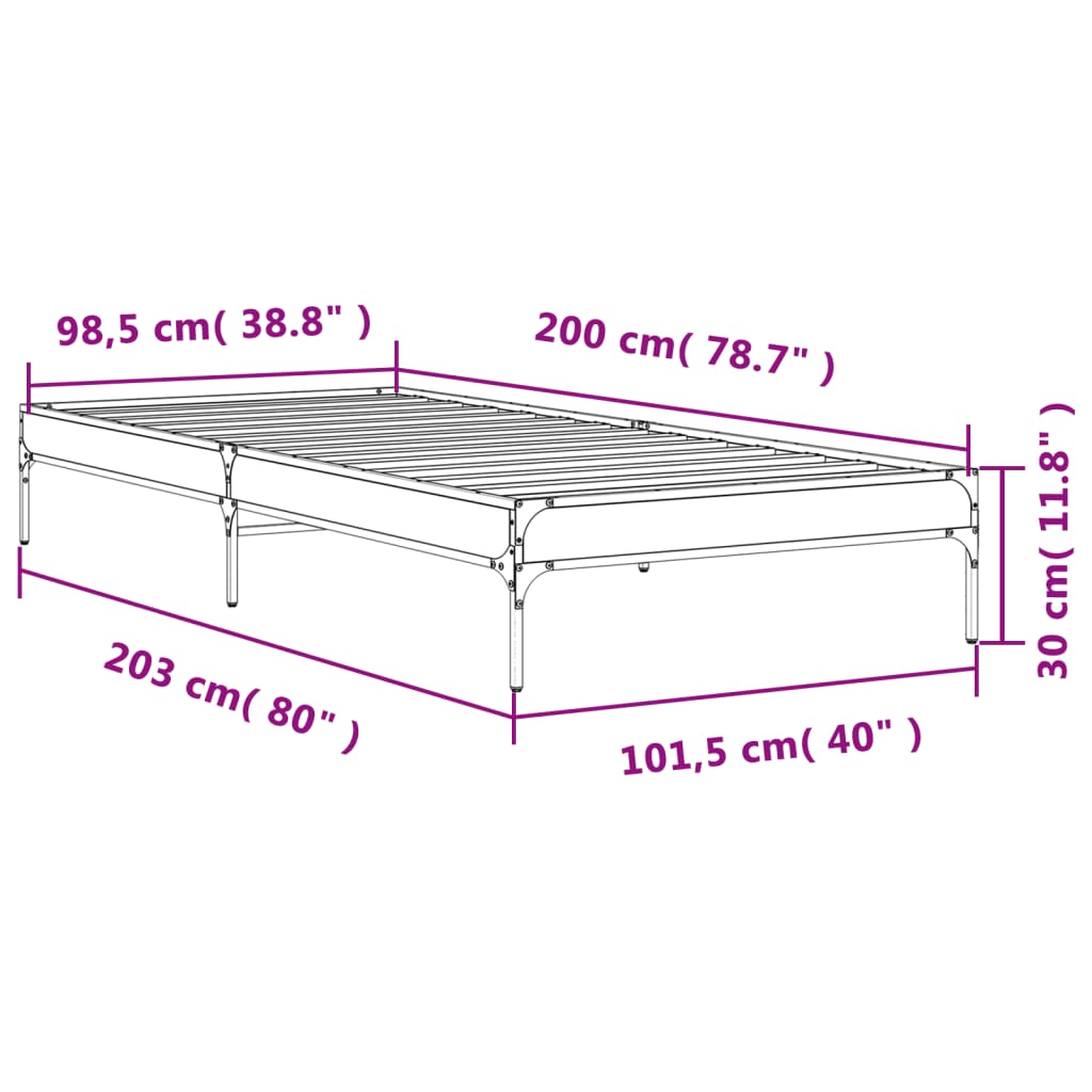 sengeramme 100x200 cm konstrueret træ og metal sonoma-eg