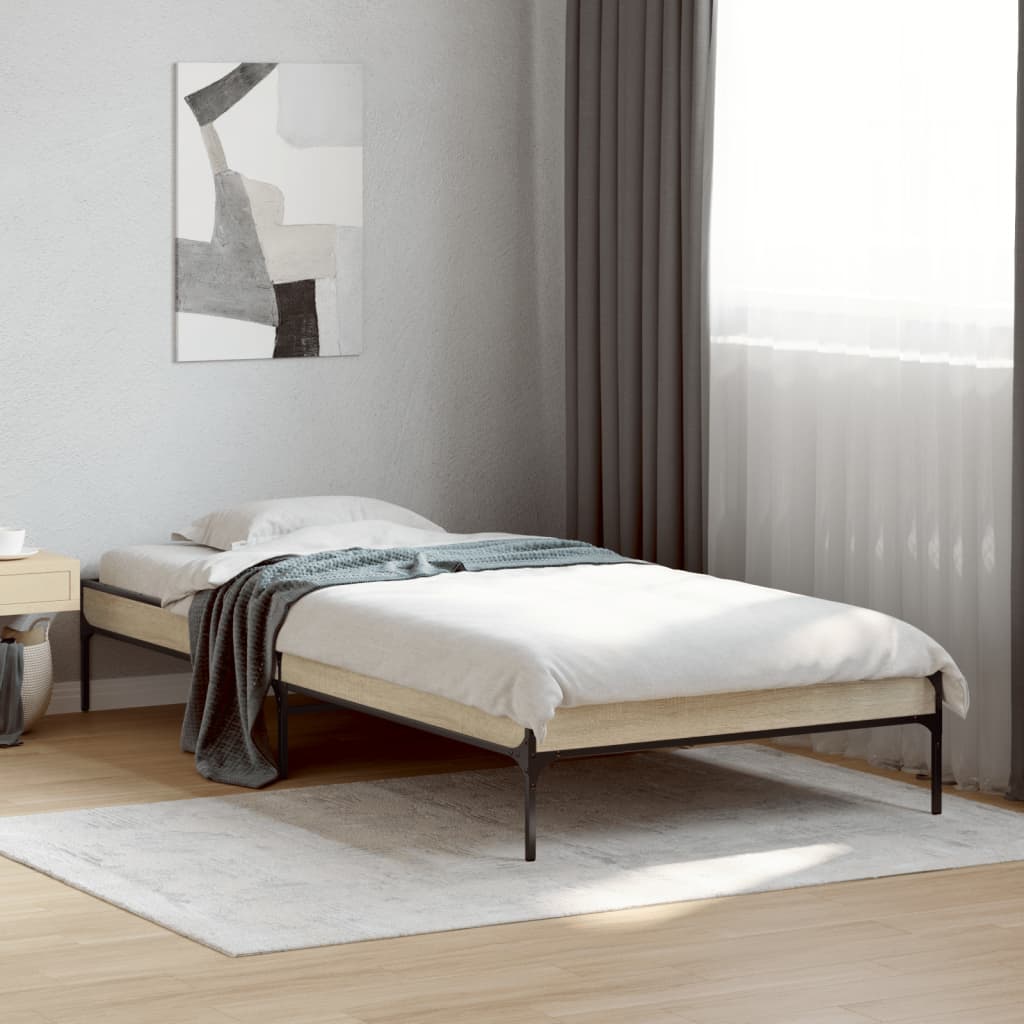 sengeramme 100x200 cm konstrueret træ og metal sonoma-eg