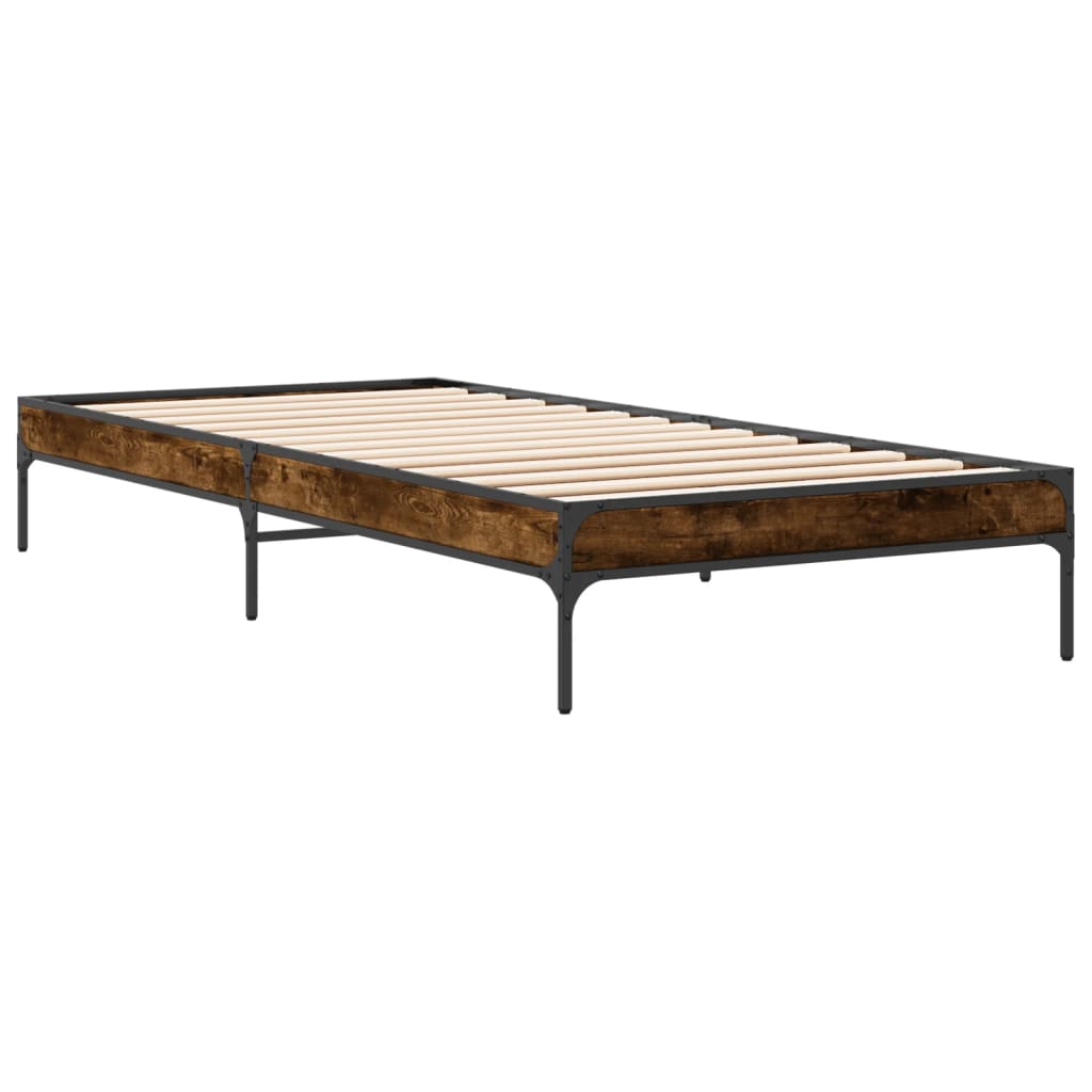 sengeramme 100x200 cm konstrueret træ og metal røget eg