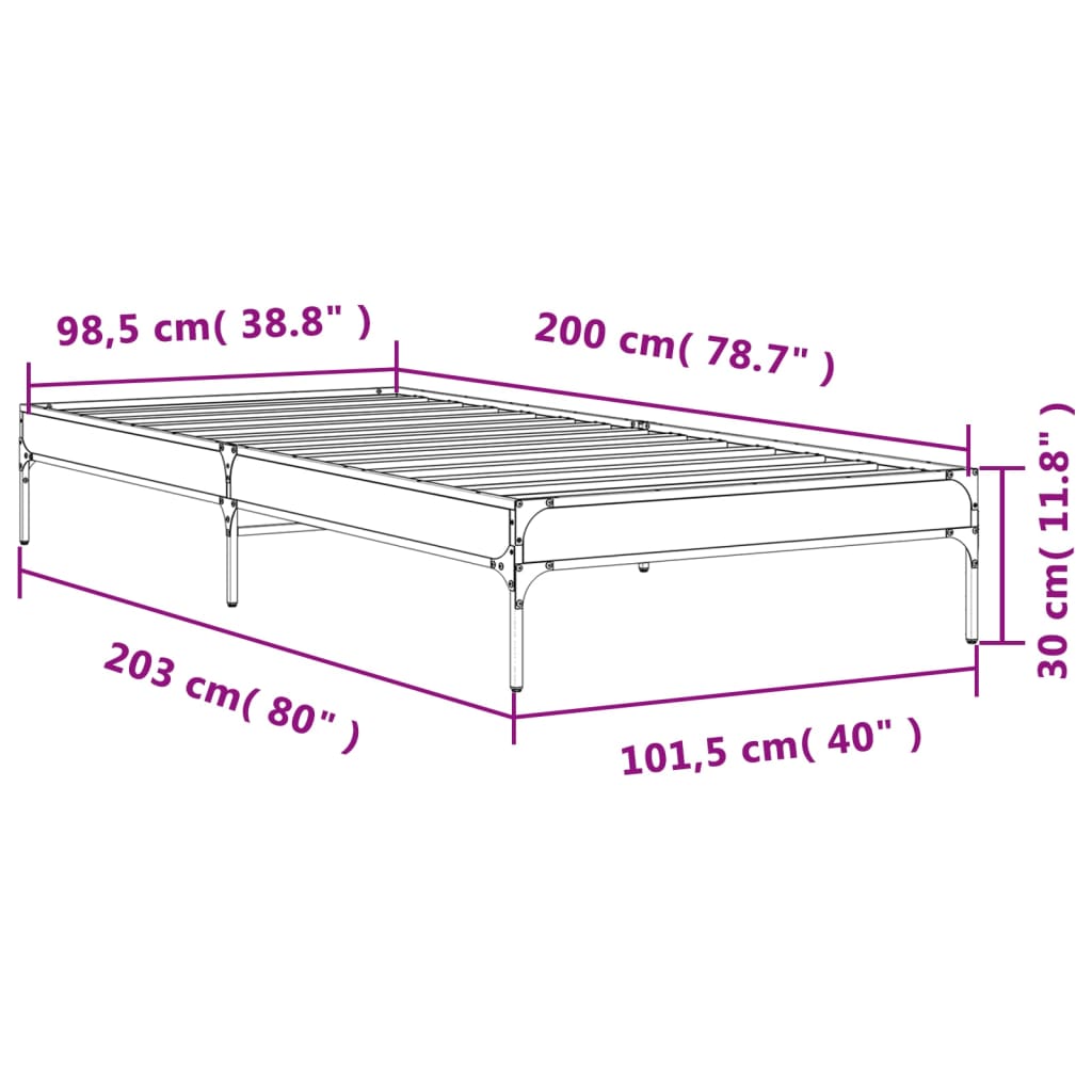 sengeramme 100x200 cm konstrueret træ og metal røget eg