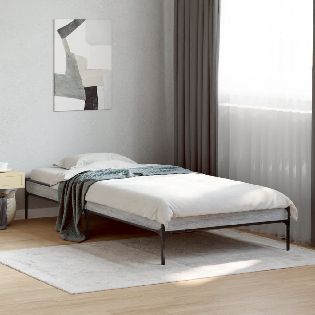 sengeramme 100x200 cm konstrueret træ og metal grå sonoma-eg