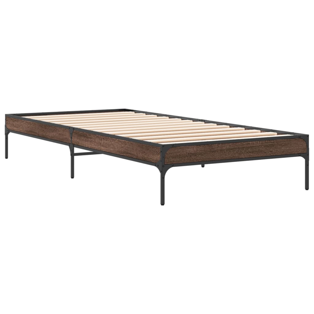 sengeramme 100x200 cm konstrueret træ og metal brunt egetræ