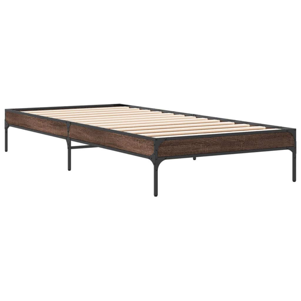 sengeramme 100x200 cm konstrueret træ og metal brunt egetræ
