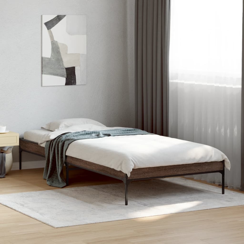 sengeramme 100x200 cm konstrueret træ og metal brunt egetræ