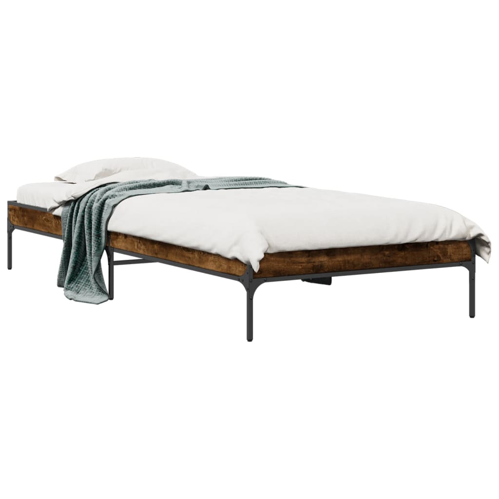 sengeramme 90x200 cm konstrueret træ og metal røget eg