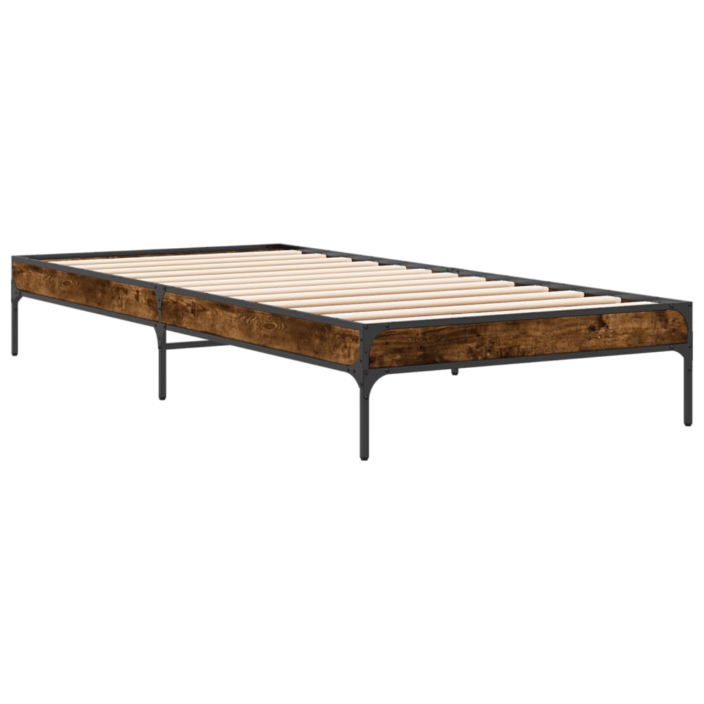 sengeramme 90x200 cm konstrueret træ og metal røget eg