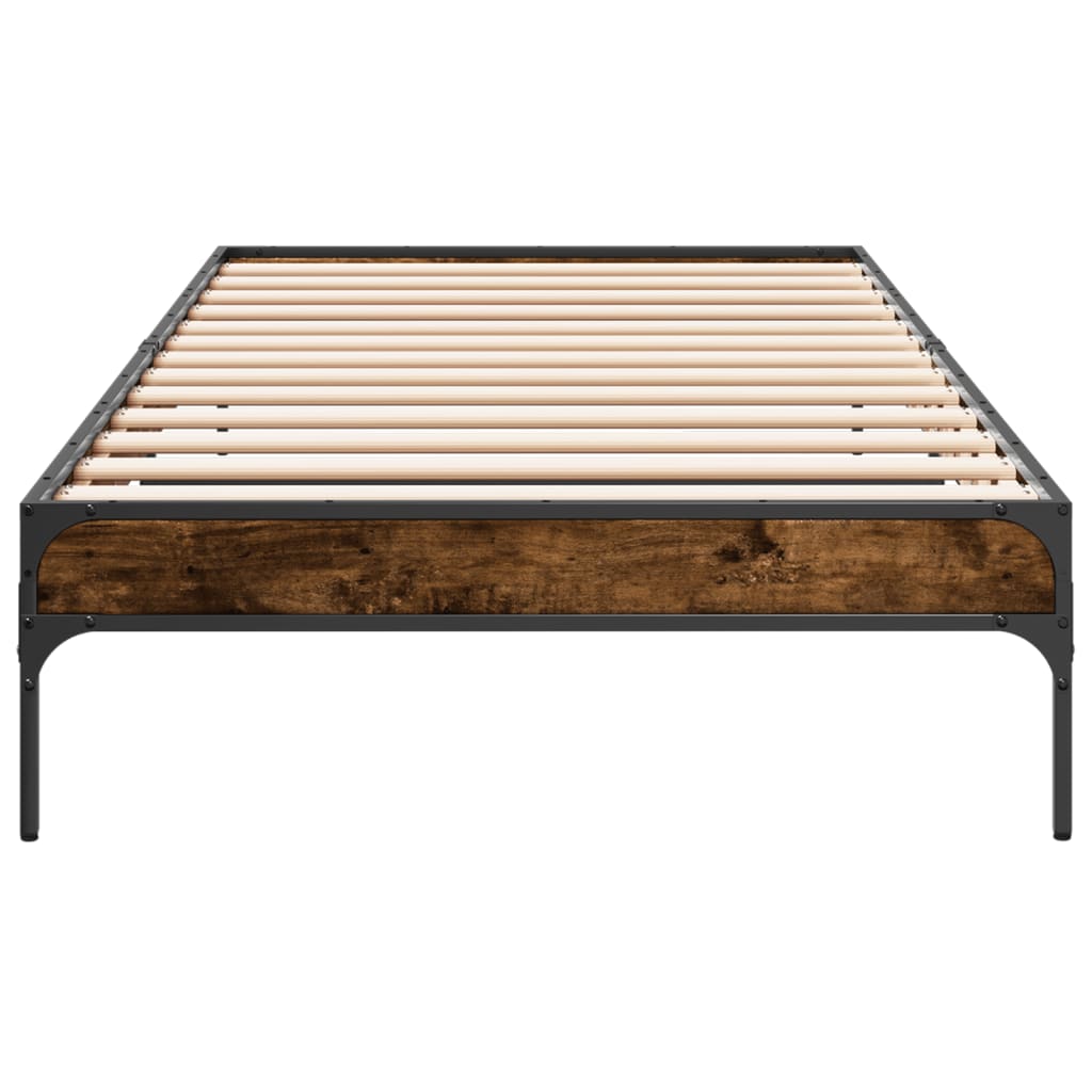 sengeramme 90x200 cm konstrueret træ og metal røget eg