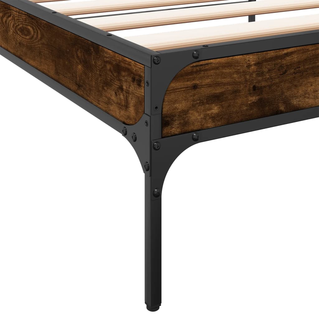 sengeramme 90x200 cm konstrueret træ og metal røget eg