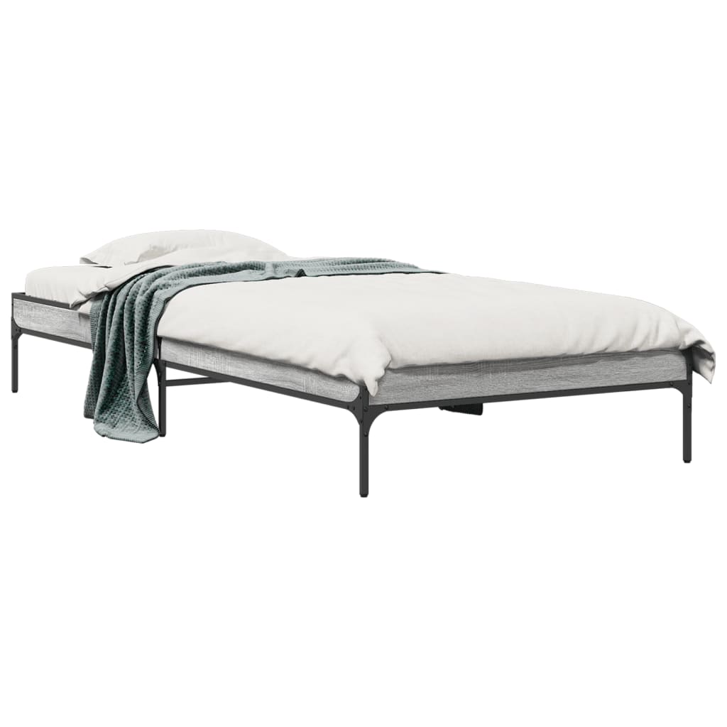 sengeramme 90x200 cm konstrueret træ og metal grå sonoma-eg