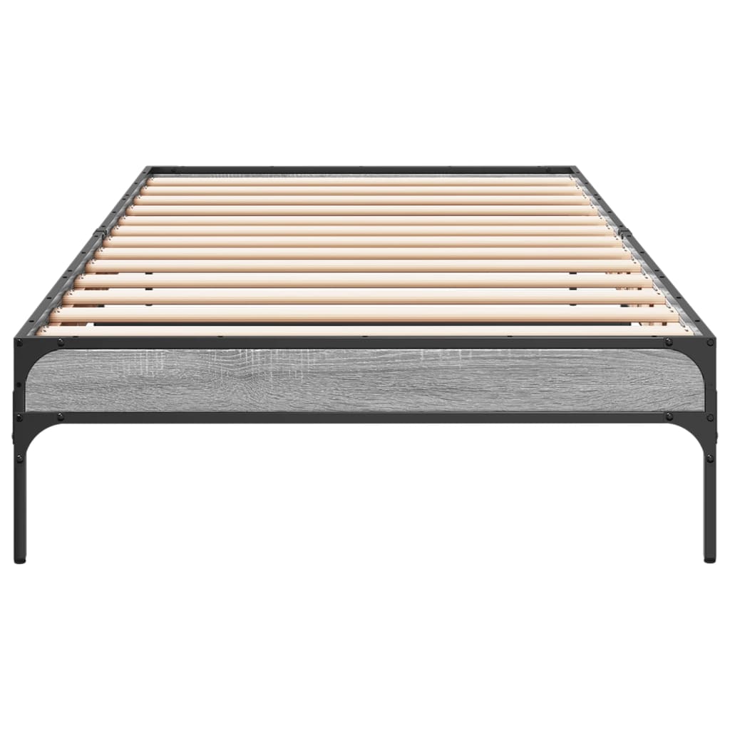 sengeramme 90x200 cm konstrueret træ og metal grå sonoma-eg