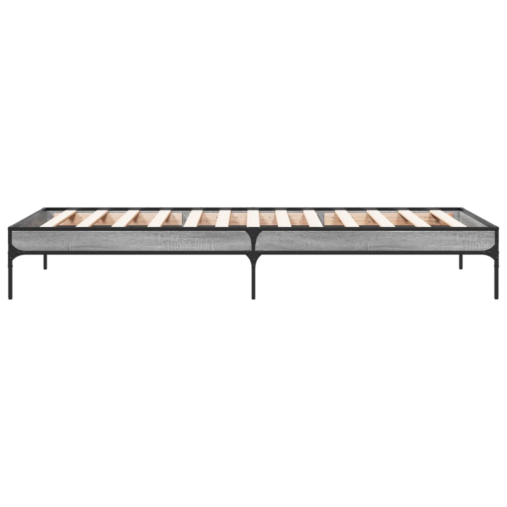 sengeramme 90x200 cm konstrueret træ og metal grå sonoma-eg