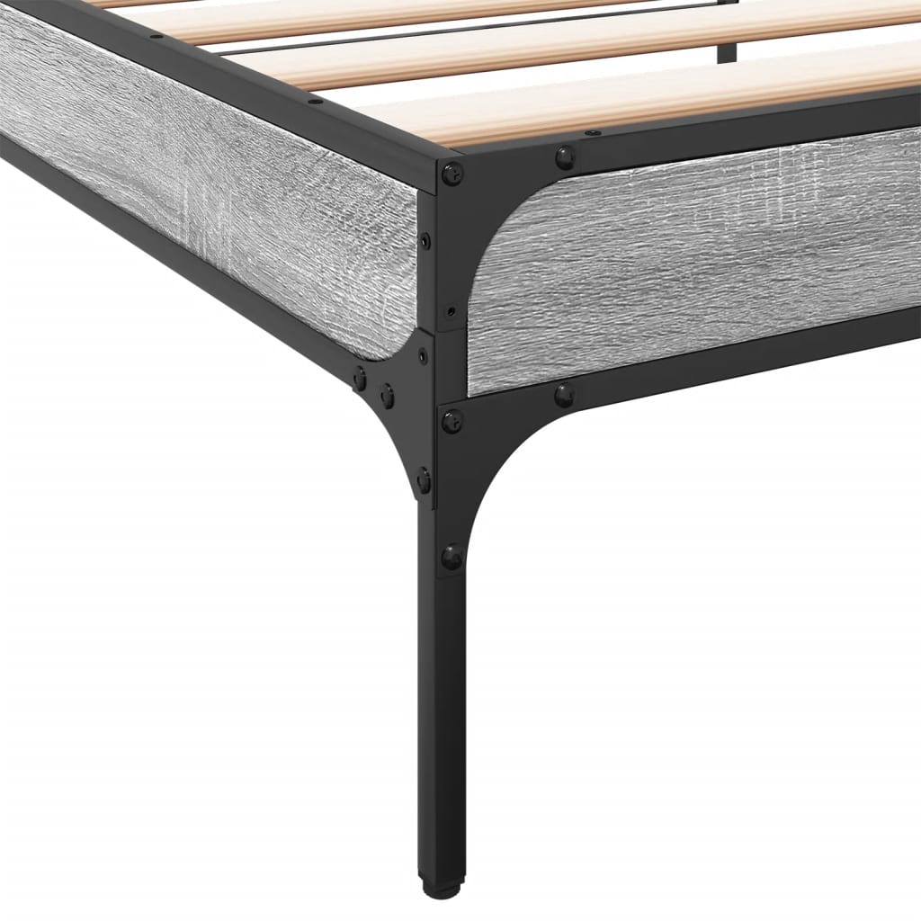 sengeramme 90x200 cm konstrueret træ og metal grå sonoma-eg