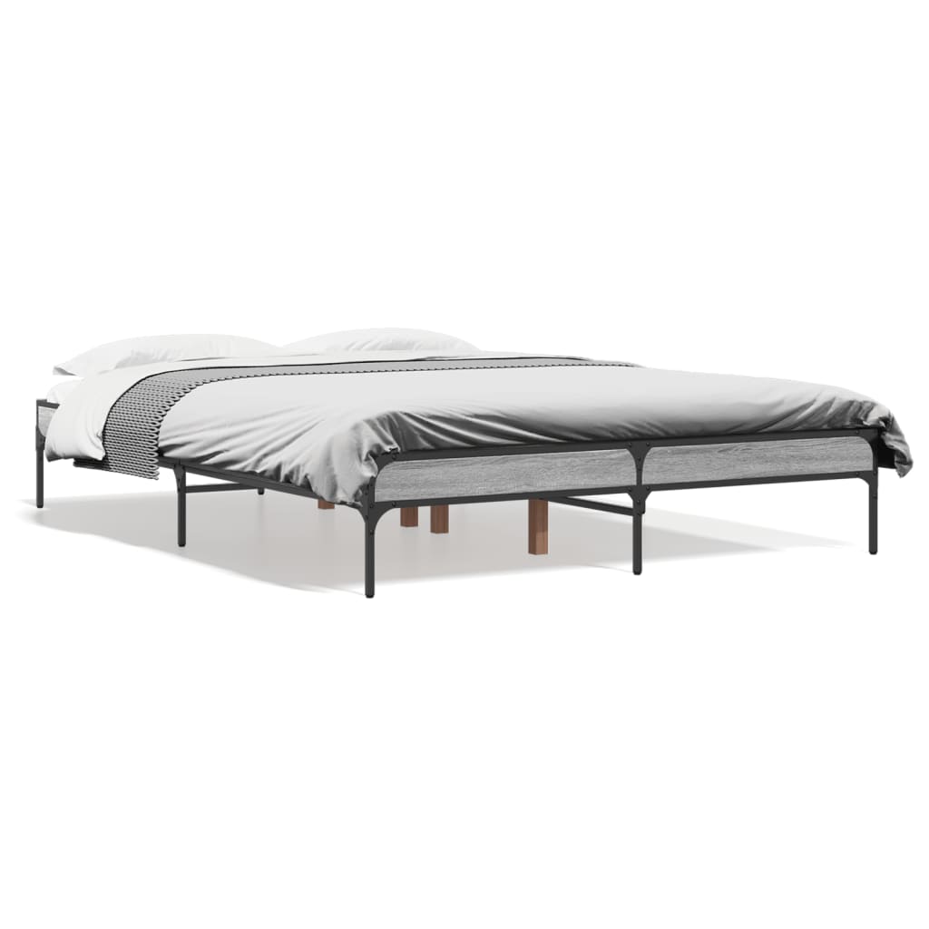 sengestel 140x190 cm konstrueret træ og metal grå sonoma-eg
