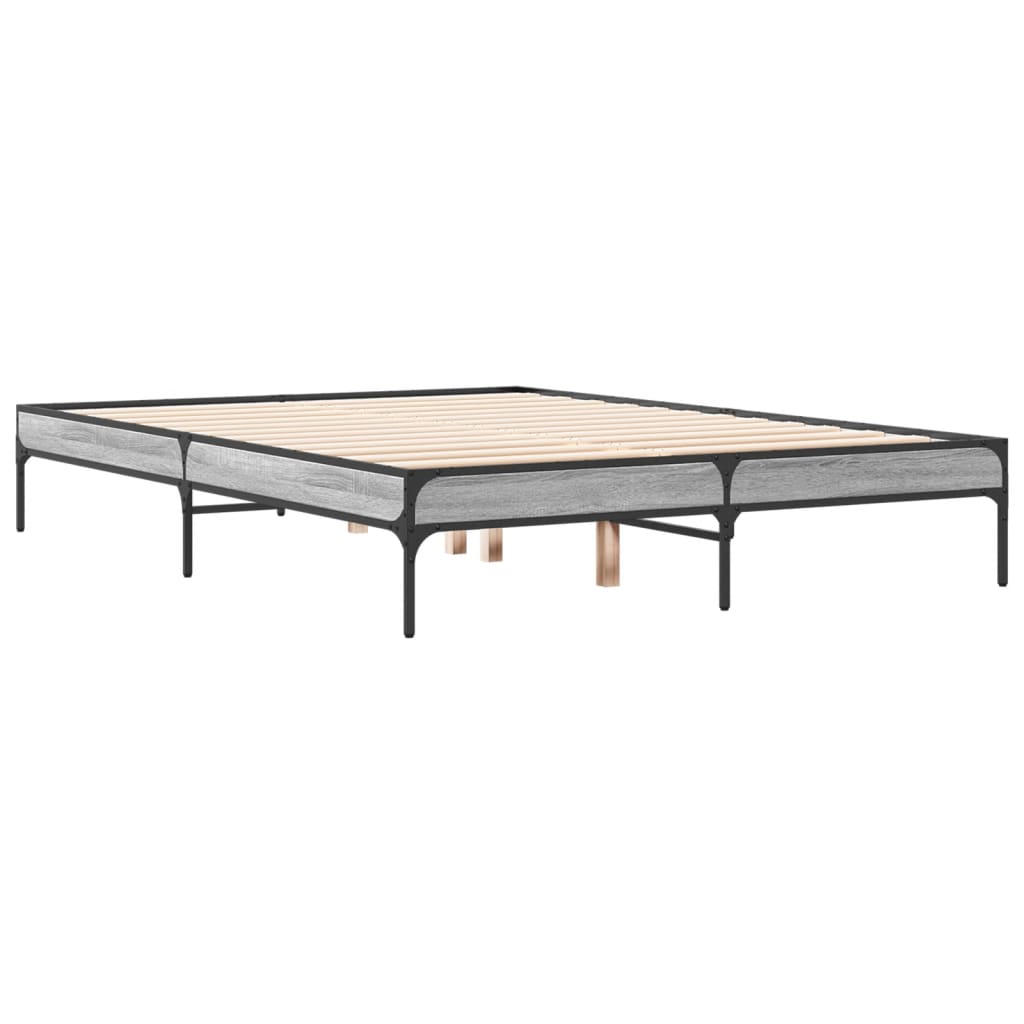 sengestel 140x190 cm konstrueret træ og metal grå sonoma-eg