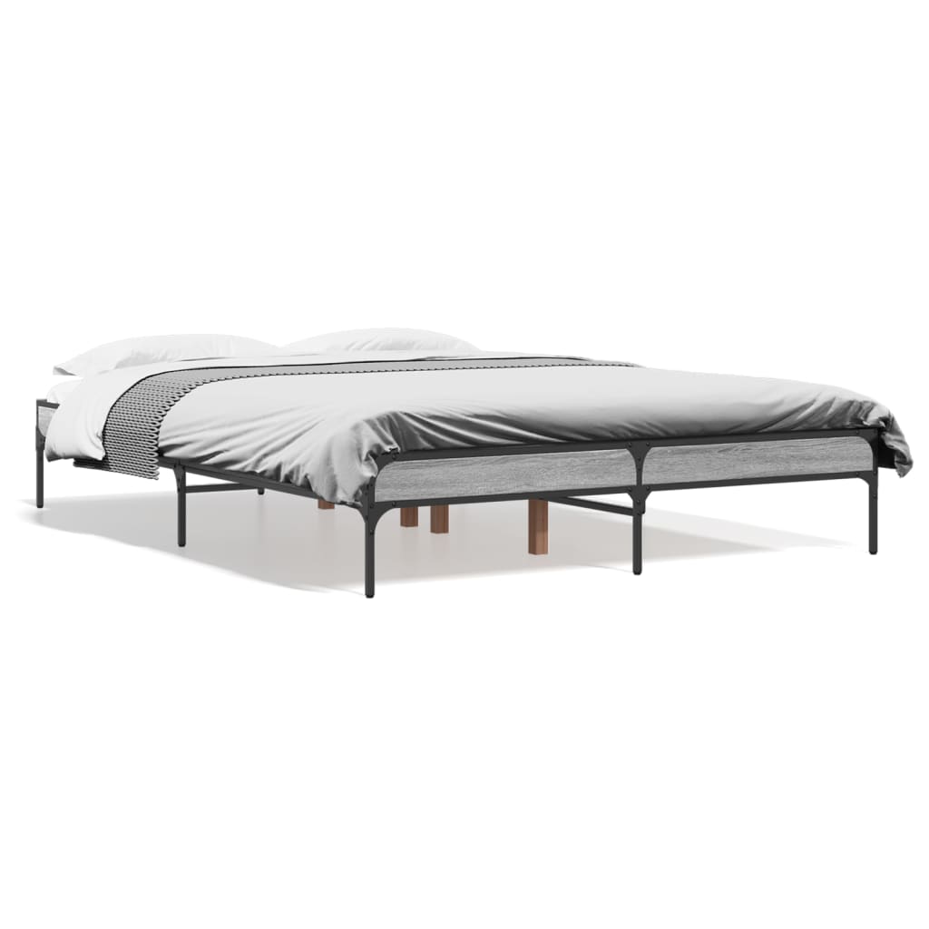 sengestel 135x190 cm konstrueret træ og metal grå sonoma-eg