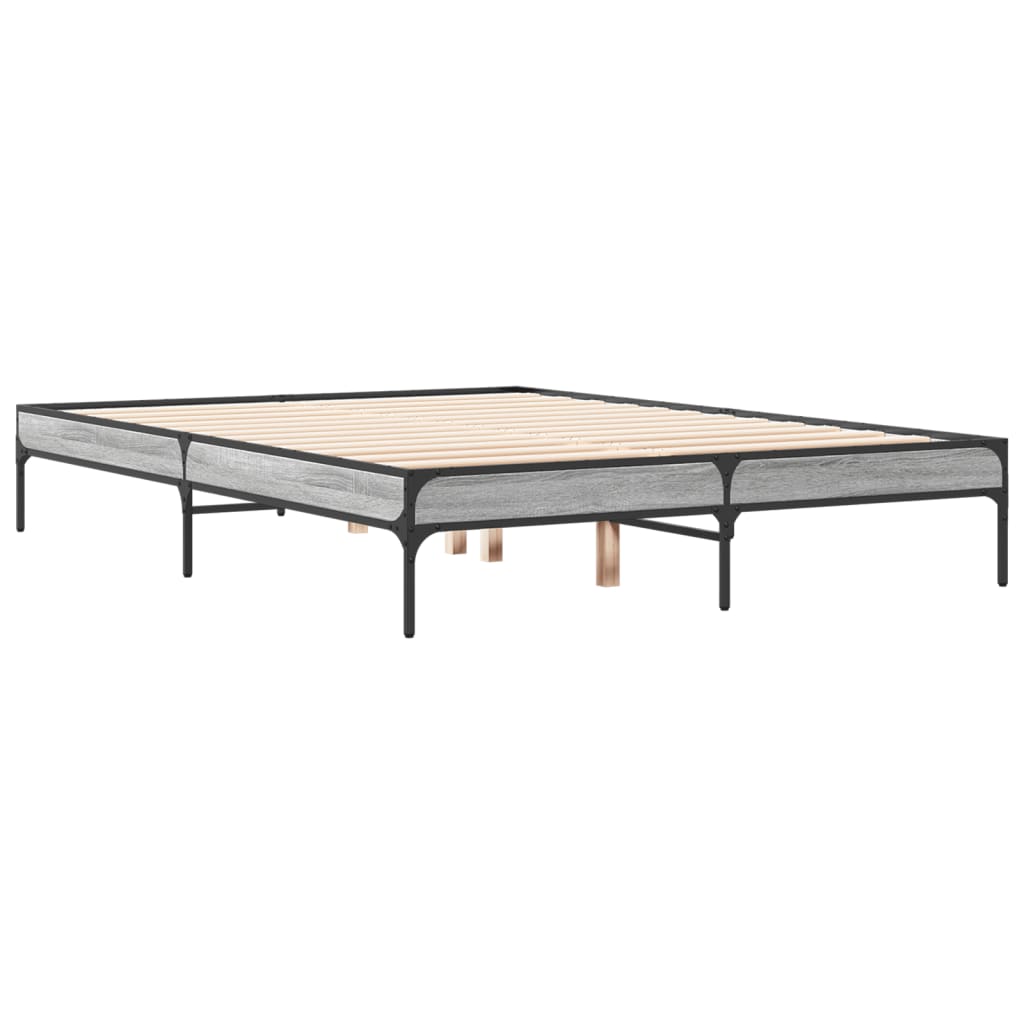 sengestel 135x190 cm konstrueret træ og metal grå sonoma-eg