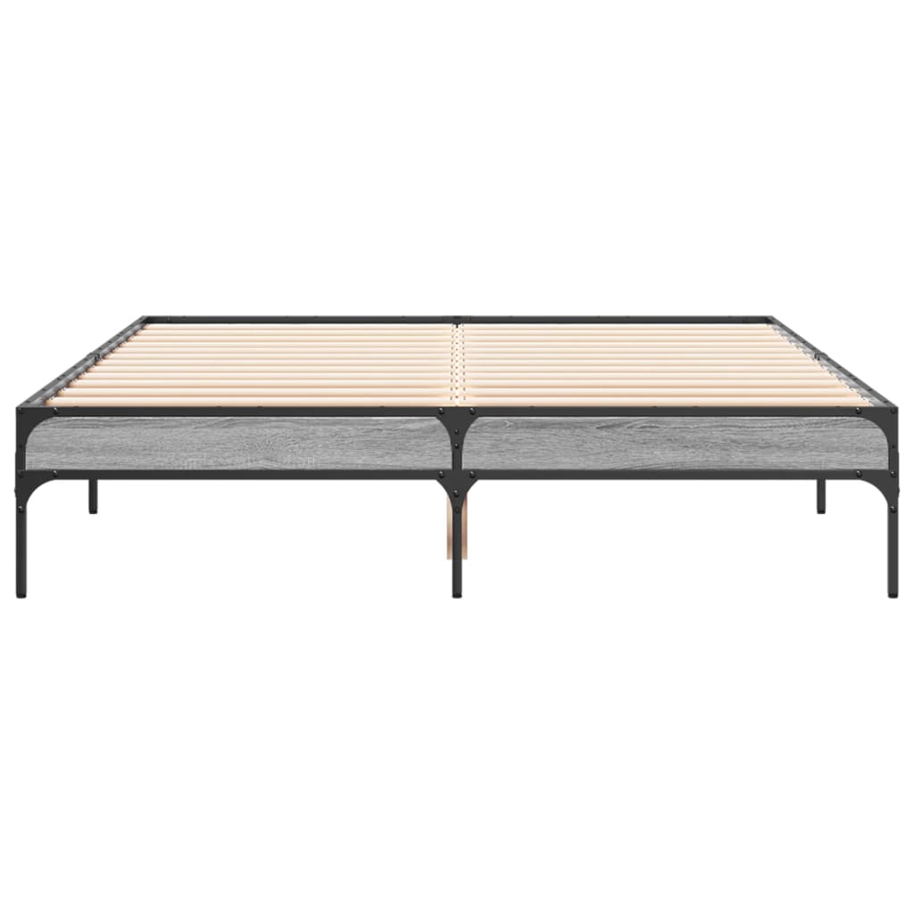 sengestel 135x190 cm konstrueret træ og metal grå sonoma-eg