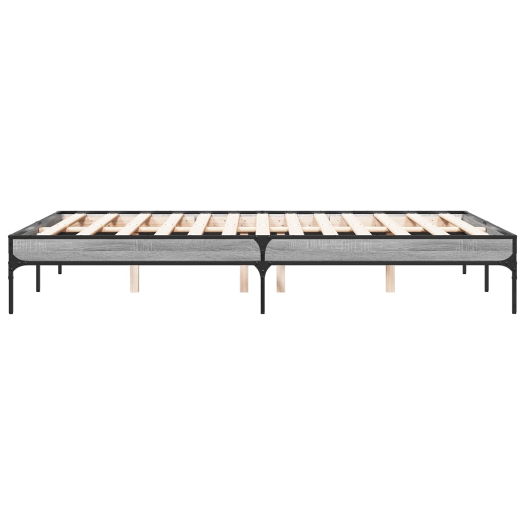 sengestel 135x190 cm konstrueret træ og metal grå sonoma-eg