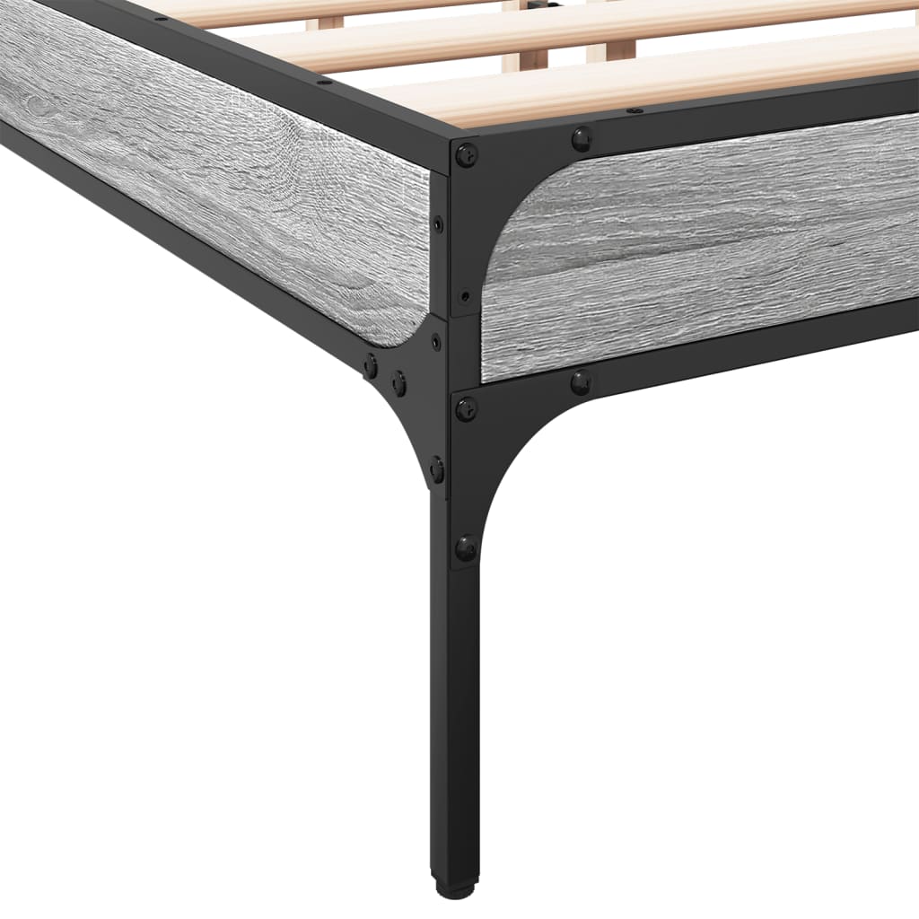 sengestel 135x190 cm konstrueret træ og metal grå sonoma-eg
