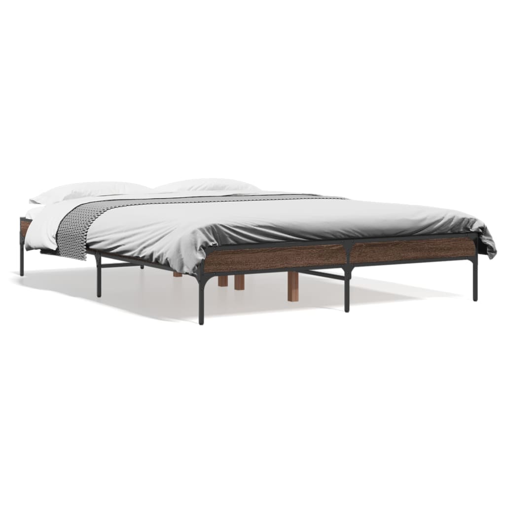 sengestel 135x190 cm konstrueret træ og metal brun egetræsfarve