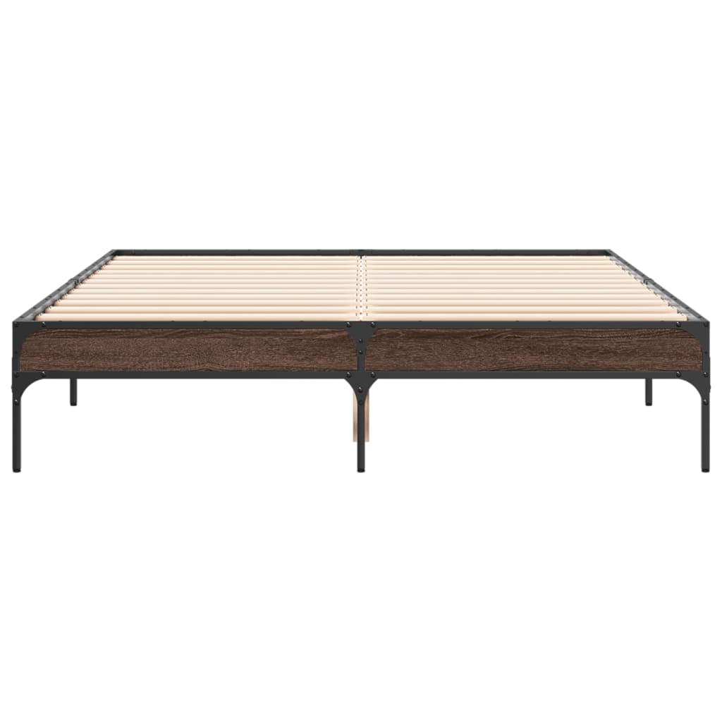 sengestel 135x190 cm konstrueret træ og metal brun egetræsfarve