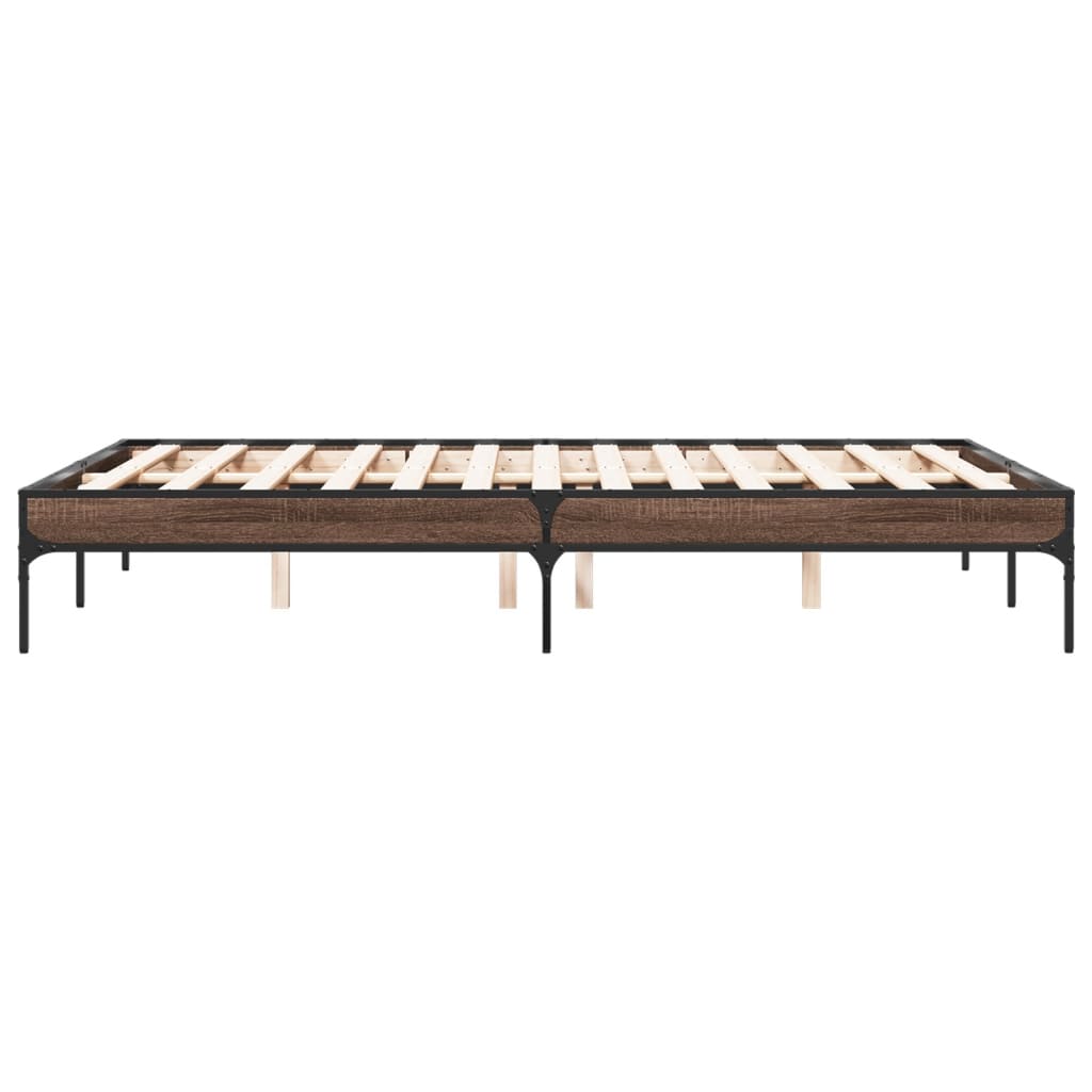 sengestel 135x190 cm konstrueret træ og metal brun egetræsfarve