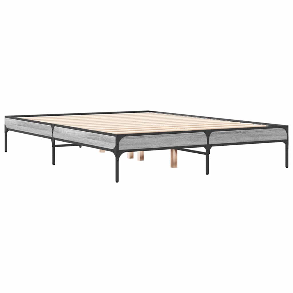 sengestel 120x190 cm konstrueret træ og metal grå sonoma-eg