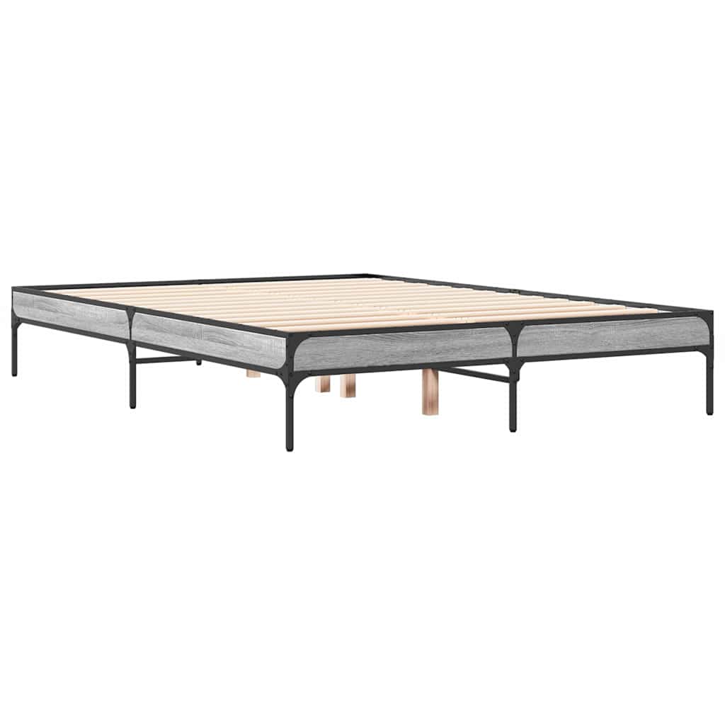 sengestel 120x190 cm konstrueret træ og metal grå sonoma-eg