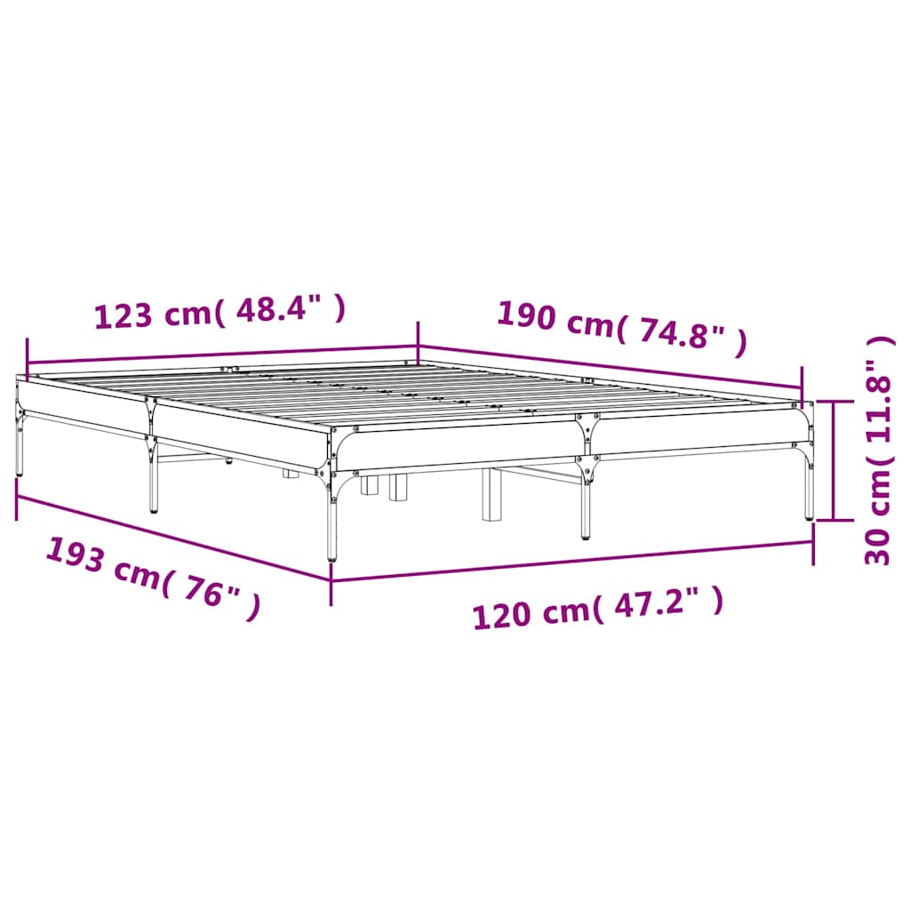 sengestel 120x190 cm konstrueret træ og metal grå sonoma-eg